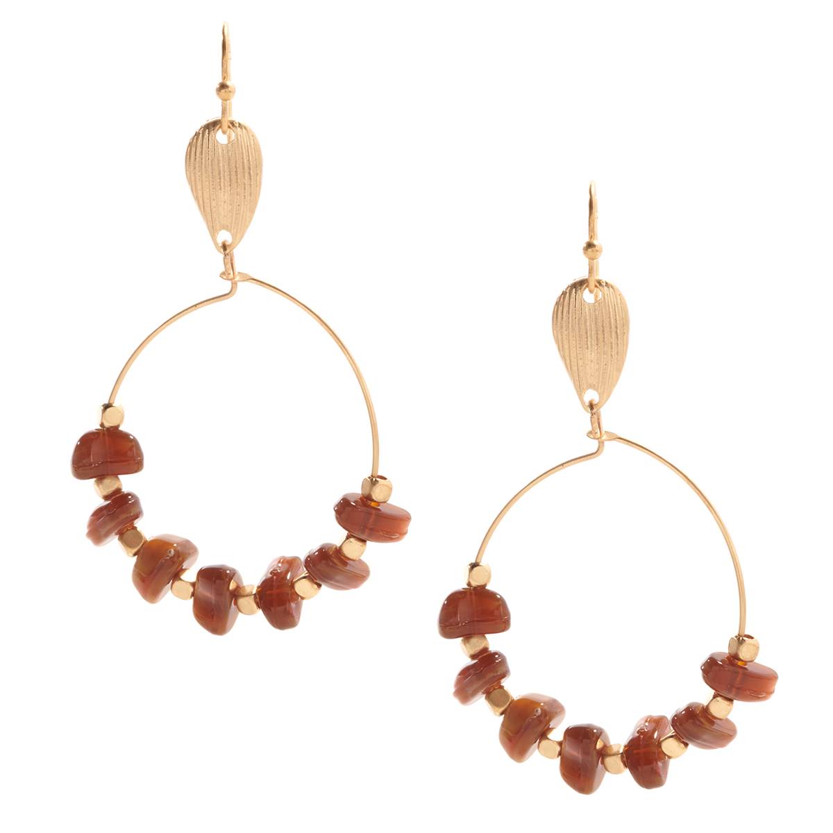 Ashley Cooper(tm) Brown & Gold Teardrop Drop Beaded Hoop Earrings