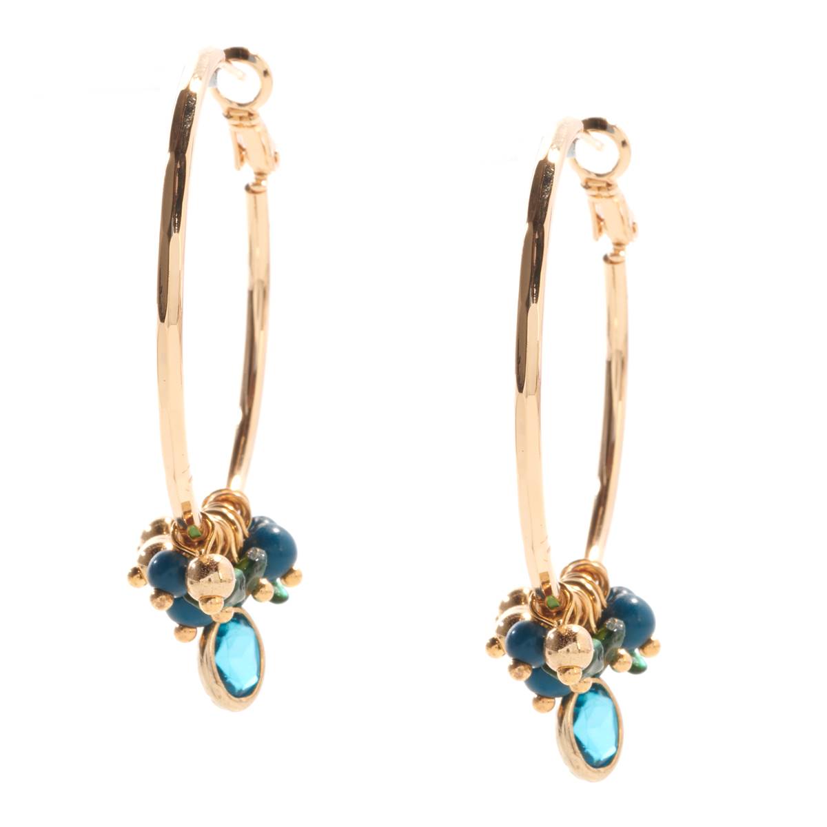 Ashley Cooper(tm) Abalone Teal & Gold Bead Oval Drop Hoop Earrings