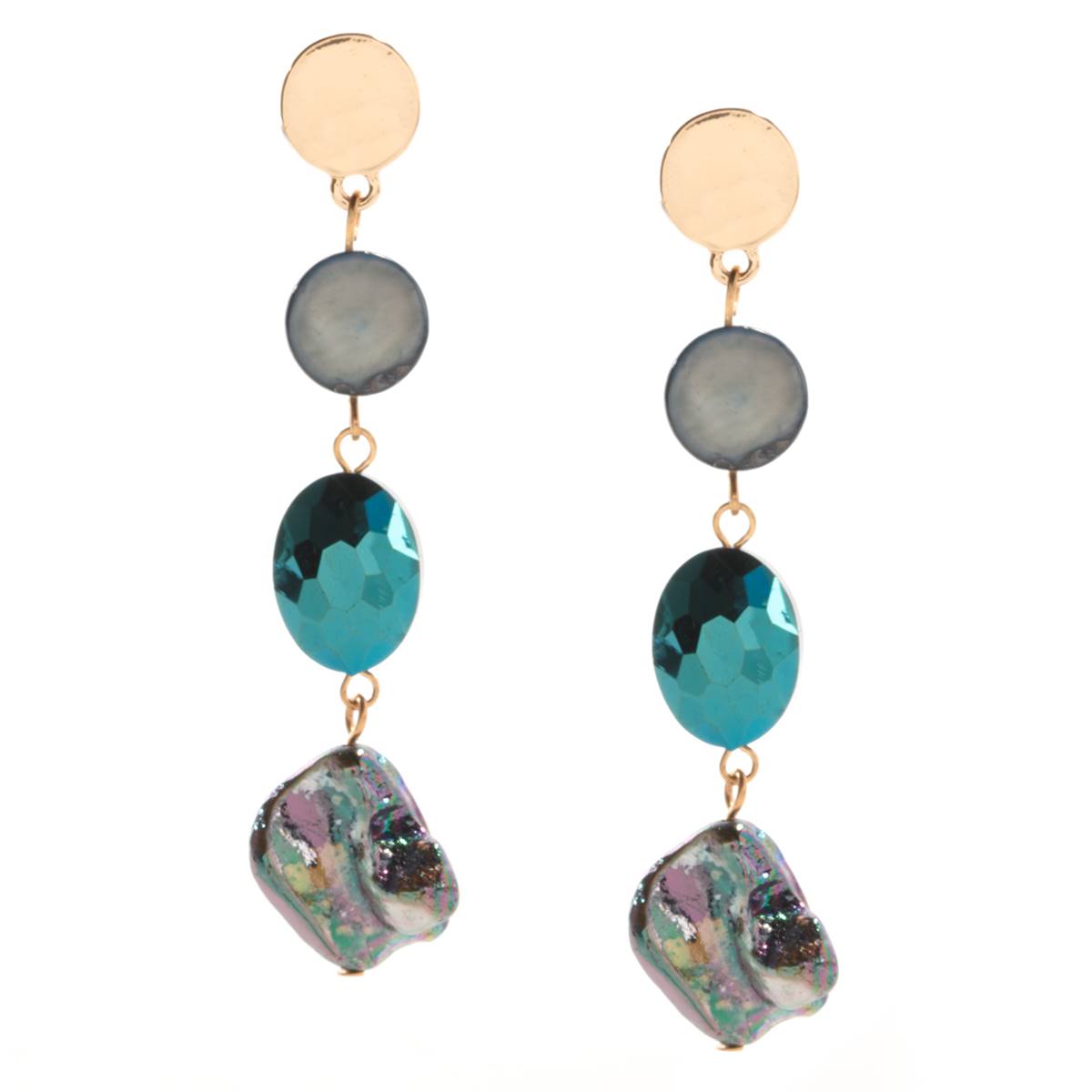 Ashley Cooper(tm) Gold-Tone Abalone Teal & Gold Dangle Bead Earrings