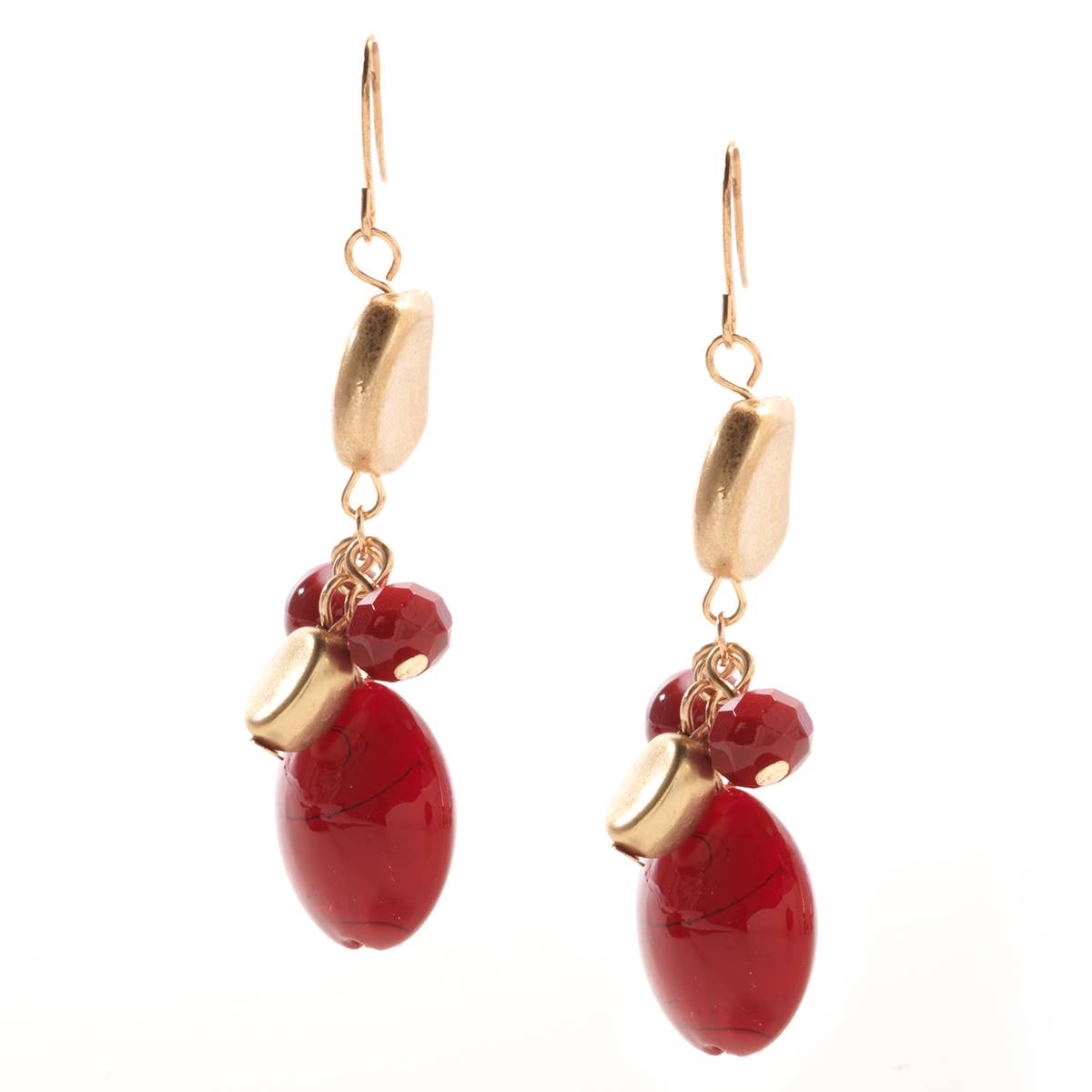 Ashley Cooper(tm) Worn Gold-Tone & Wine Red Cluster Drop Earrings