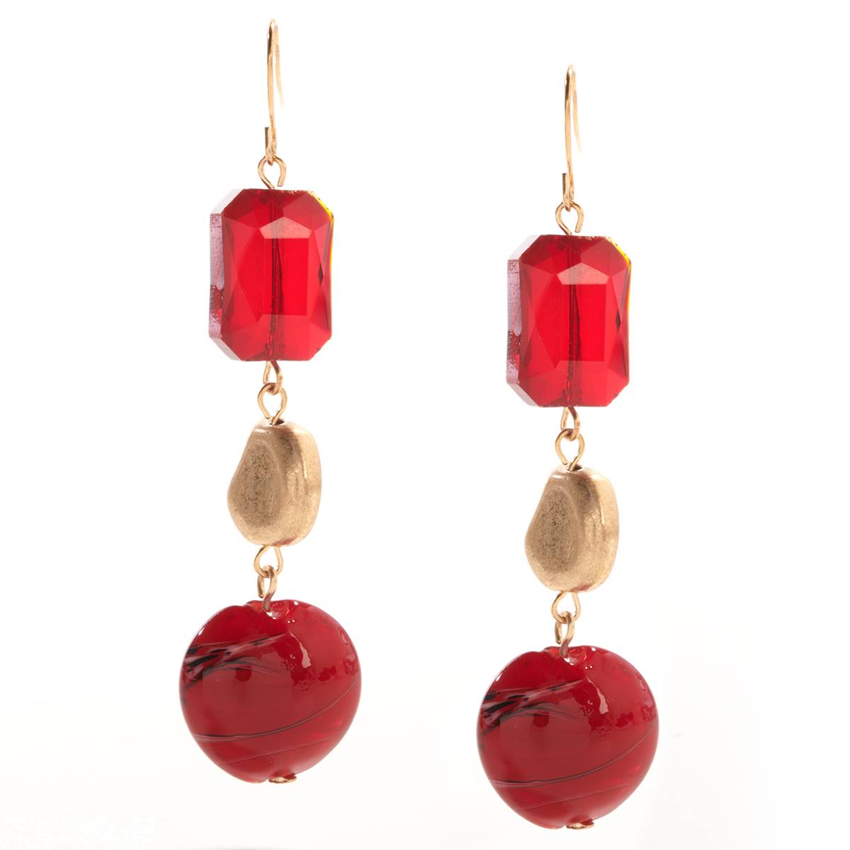 Ashley Cooper(tm) Worn Gold-Tone & Wine Red Dangle Earrings