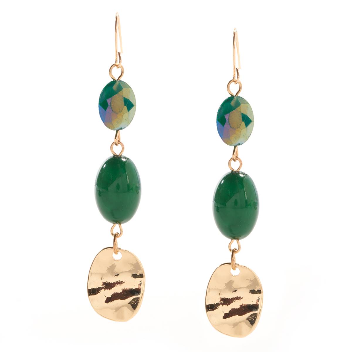 Ashley Cooper(tm) Gold-Tone & Emerald Bead Hammered Dangle Earrings