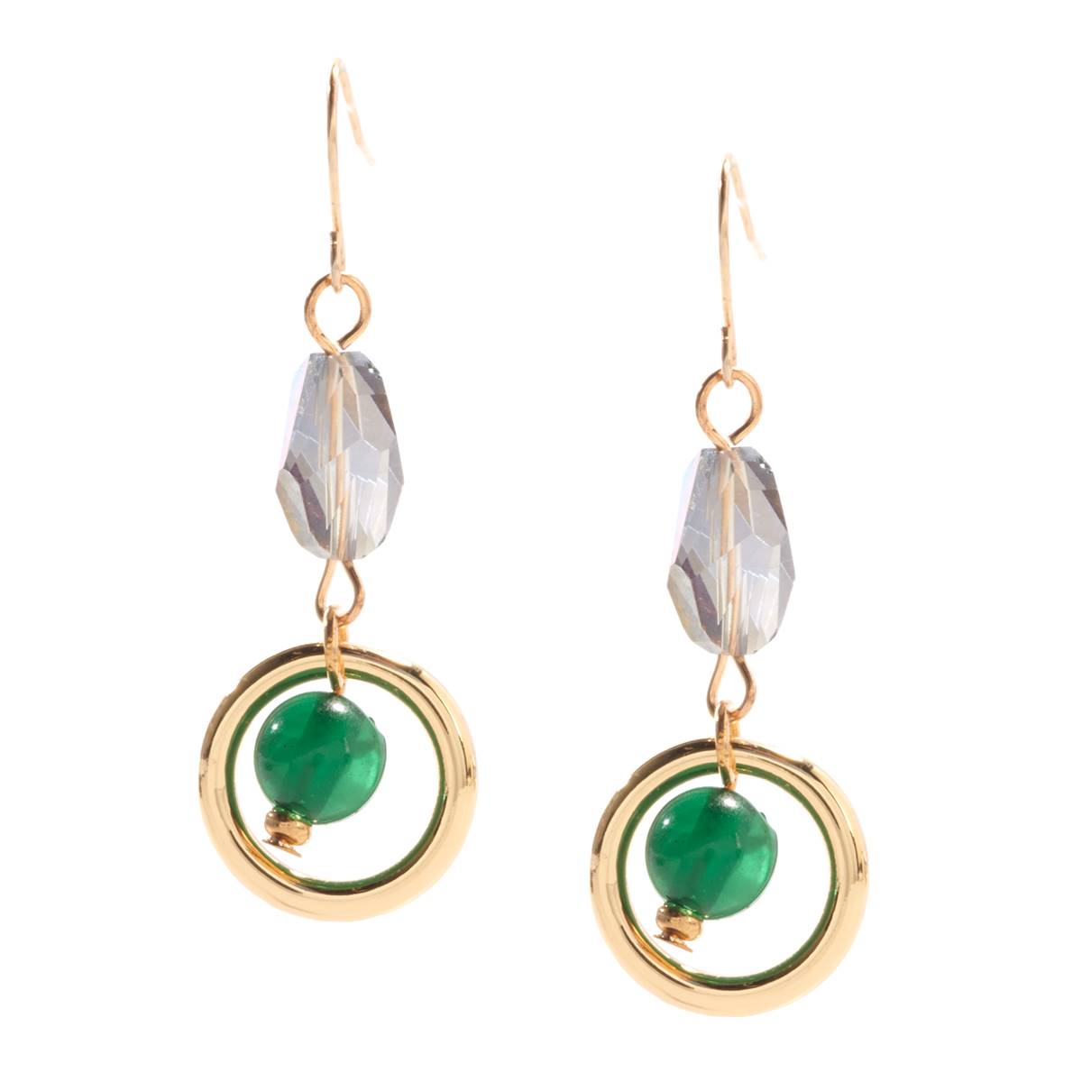 Ashley Cooper(tm) Gold-Tone Emerald Bead Ring Double Drop Earrings