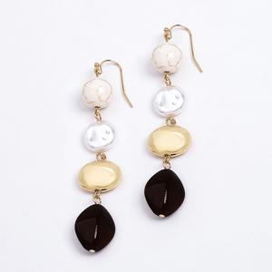 Ashley Cooper(tm) Shiny Gold-Tone Linear Earrings w/ Beads & Stone