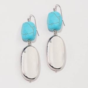 Ashley Cooper(tm) Turquoise Stone & Oval Rhodium Drop Earrings