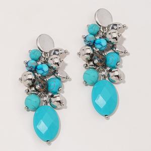 Ashley Cooper(tm) Rhodium-Tone Turquoise Cluster Bead Earrings