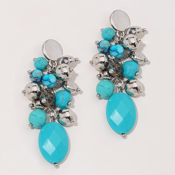 Ashley Cooper(tm) Rhodium-Tone Turquoise Cluster Bead Earrings