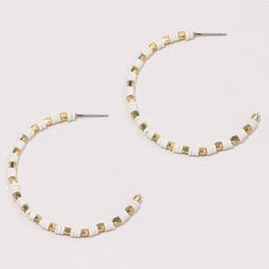 Ashley Cooper(tm) White Disc & Gold-Tone Beaded Hoop Earrings