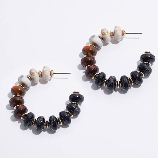 Ashley Cooper(tm) Gold-Tone Brown & Marble Beaded Hoop Earrings