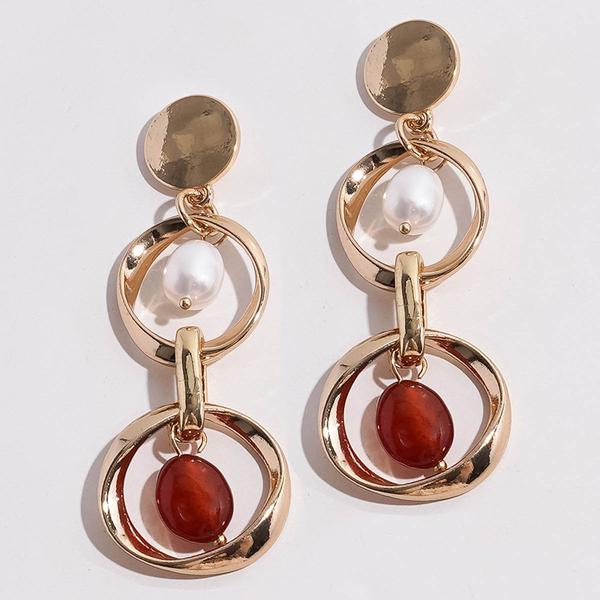 Ashley Cooper(tm) Gold-Tone Link Dangle Pearl & Red Stone Earrings