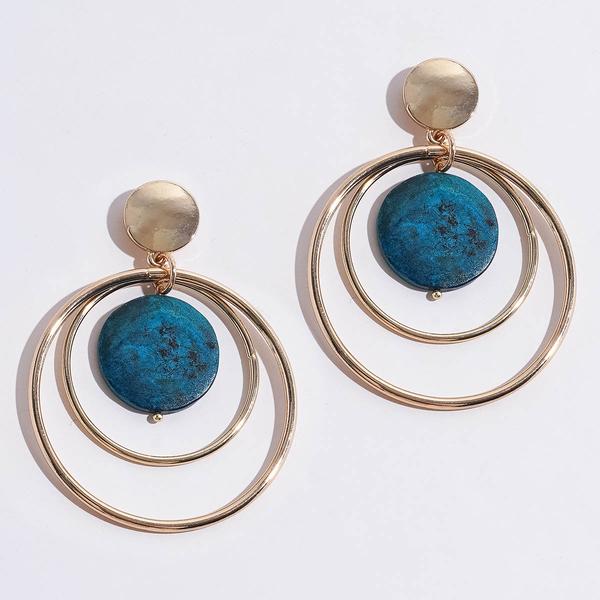 Ashley Cooper(tm) Gold-Tone Double Ring Patina Disc Drop Earrings