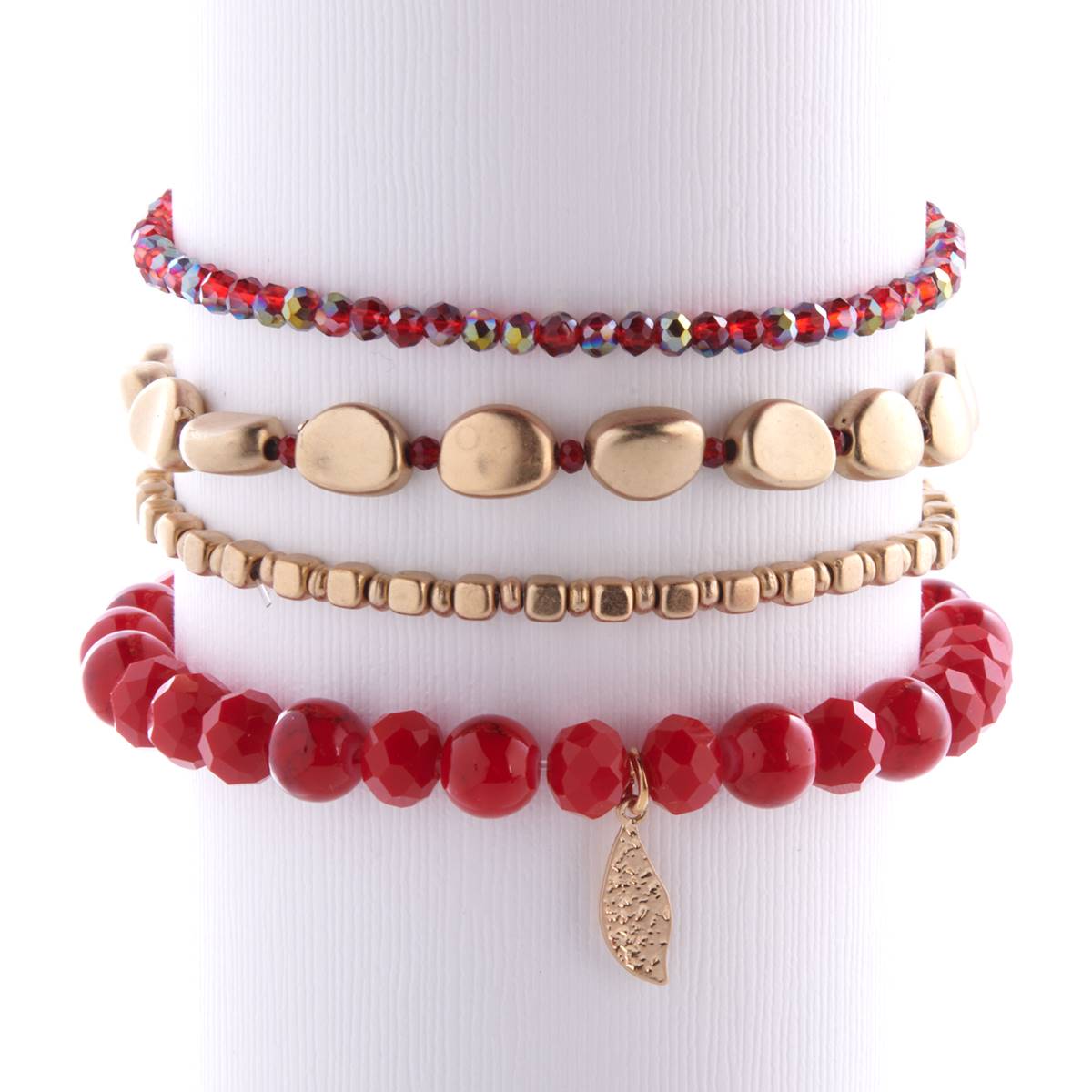 Ashley Cooper(tm) Worn Gold-Tone 4pc. Red-Tone Stretch Bracelet Set