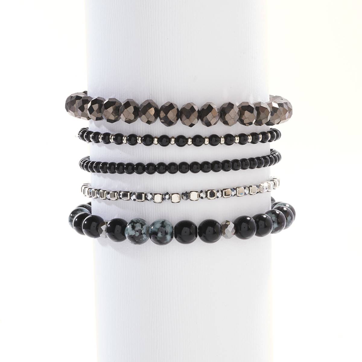 Ashley Cooper(tm) 5pc. Black & Silver-Tone Beaded Stretch Bracelet S