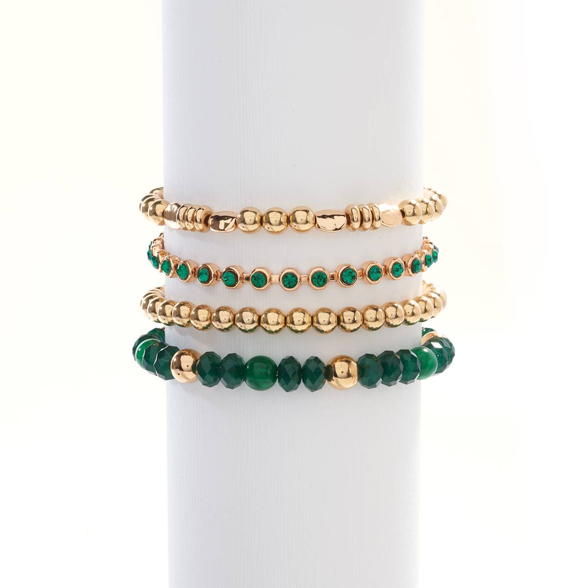 Ashley Cooper(tm) 4pc. Gold Plated Emerald Beaded Stretch Bracelet S