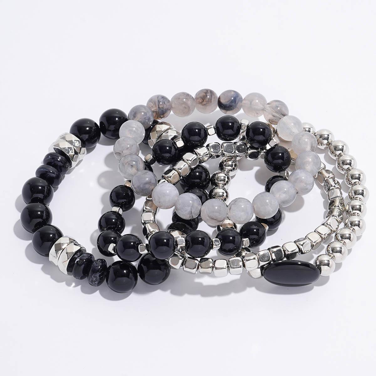 Ashley Cooper(tm) Rhodium-Tone Black/Grey Beaded Stretch Bracelet