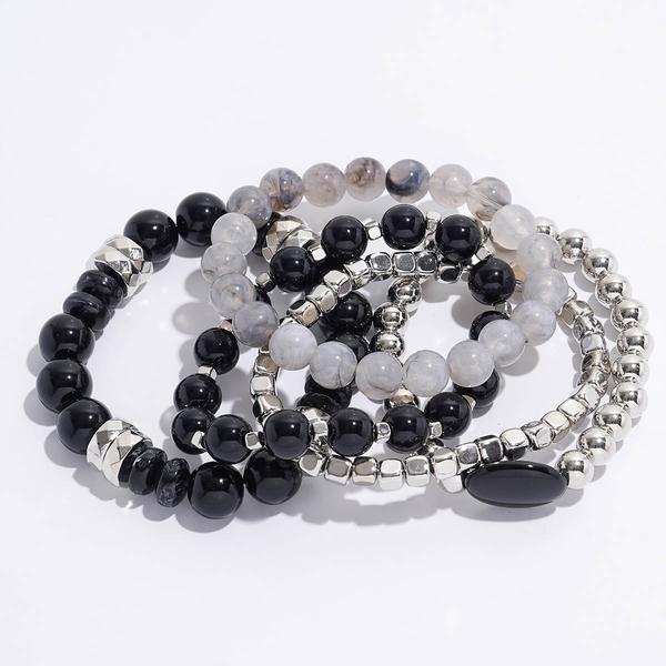 Ashley Cooper(tm) Rhodium-Tone Black/Grey Beaded Stretch Bracelet