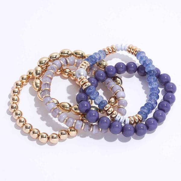 Ashley Cooper(tm) Blue & Gold Bead 5pc. Stretch Bracelet Set