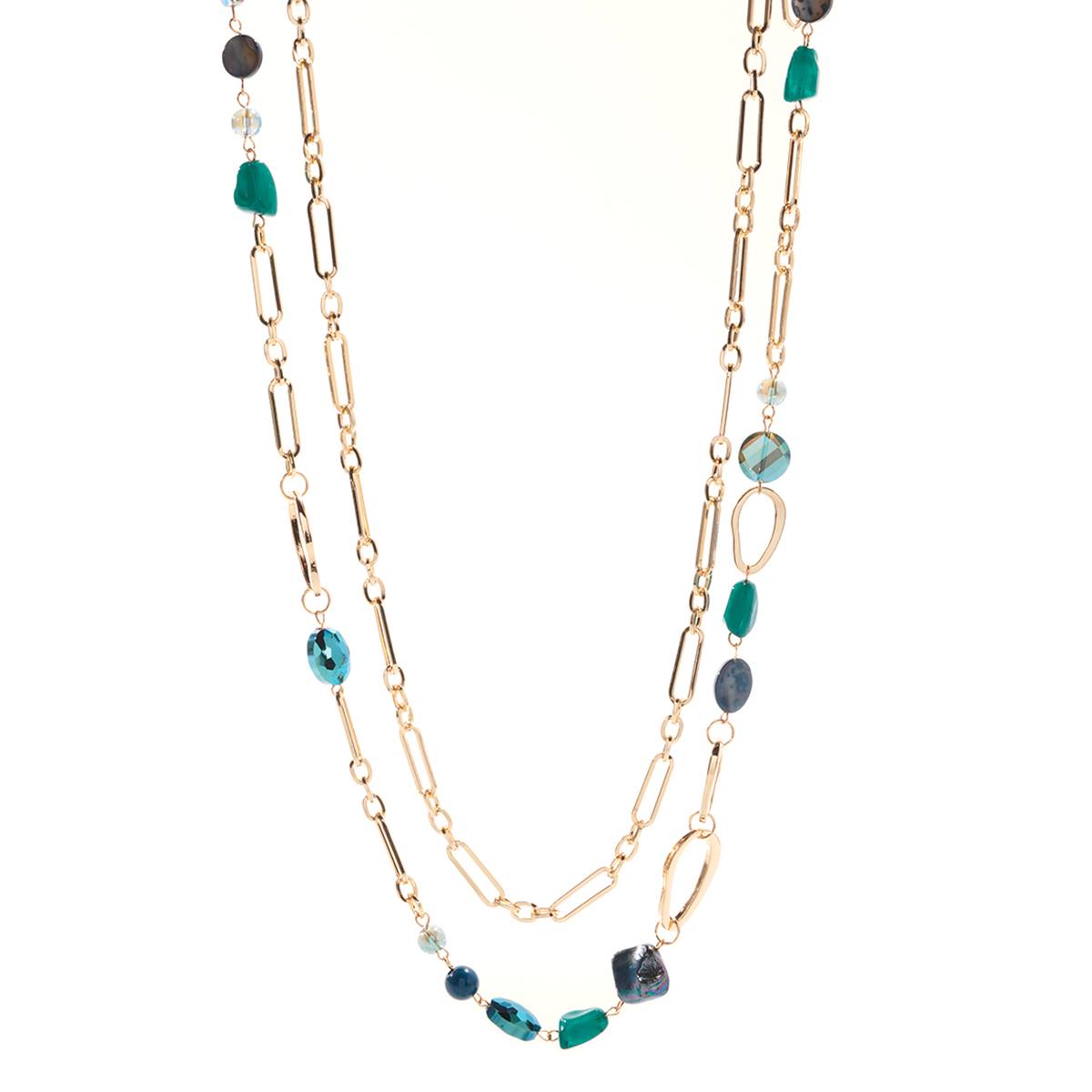 Ashley Cooper(tm) Abalone Teal Gold-Tone Open Link 2-Strand Necklace