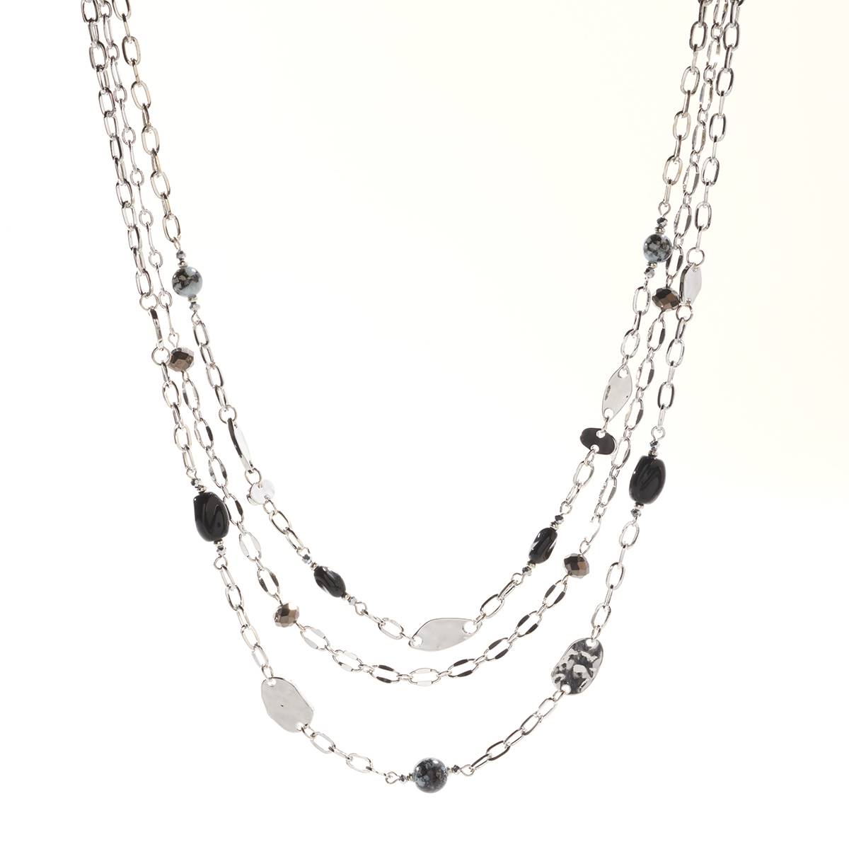 Ashley Cooper(tm) Silver-Tone Silver & Black 3-Row Beaded Necklace