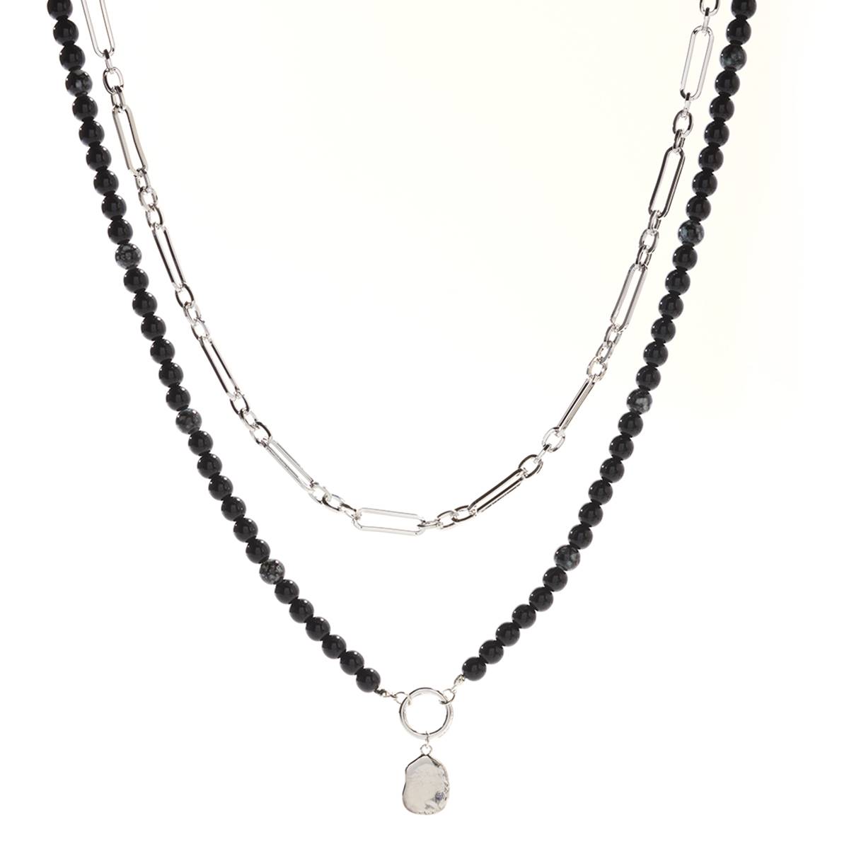 Ashley Cooper(tm) Black Bead 2-Row Paperclip Chain Necklace