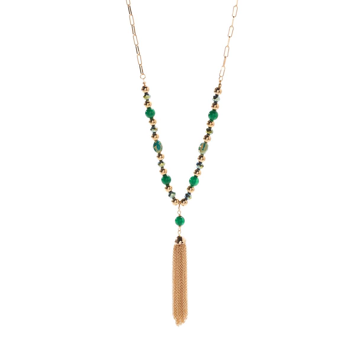 Ashley Cooper(tm) Gold-Tone Emerald Bead With Tassel Pendant Necklac