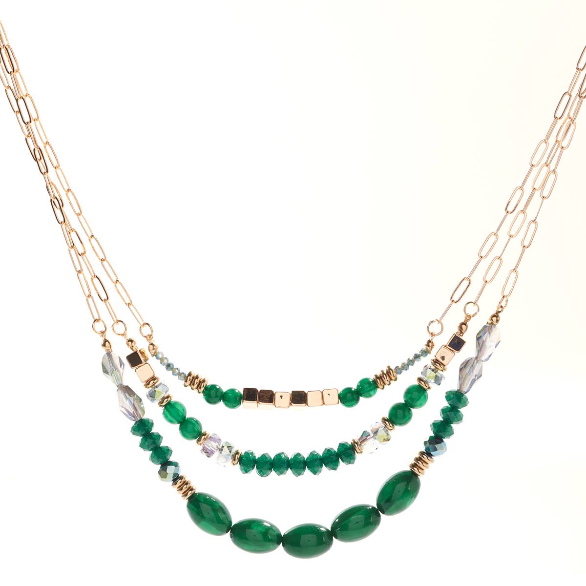 Ashley Cooper(tm) Gold-Tone Emerald & Gold Bead 3-Row Necklace