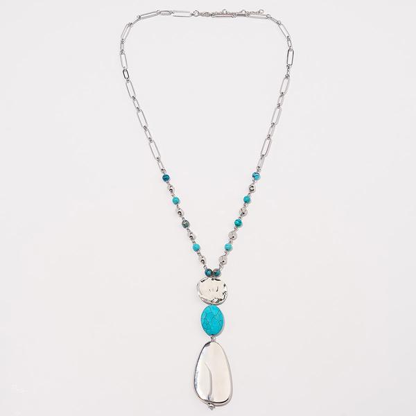 Ashley Cooper(tm) Rhodium-Tone Turquoise Bead Oval Pendant Necklace
