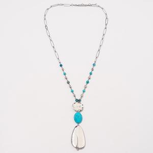 Ashley Cooper(tm) Rhodium-Tone Turquoise Bead Oval Pendant Necklace