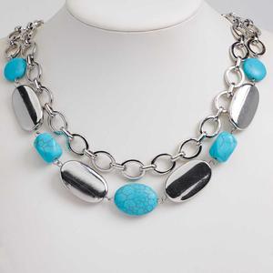Ashley Cooper(tm) 2-Row Rhodium-Tone Turquoise Oval Bead Necklace