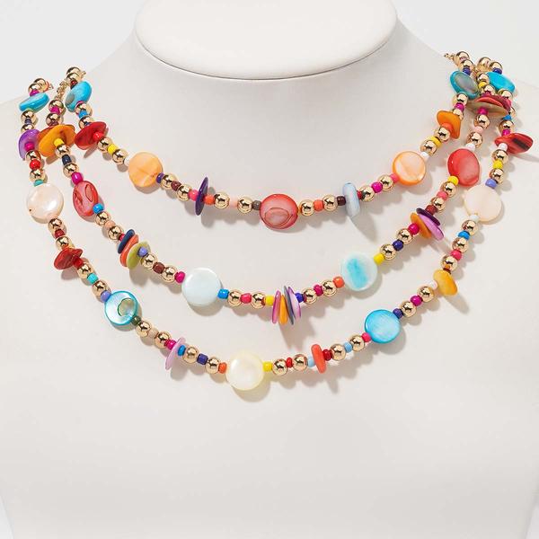 Ashley Cooper(tm) Gold-Tone 3-Row Multi-Color Shell Beaded Necklace
