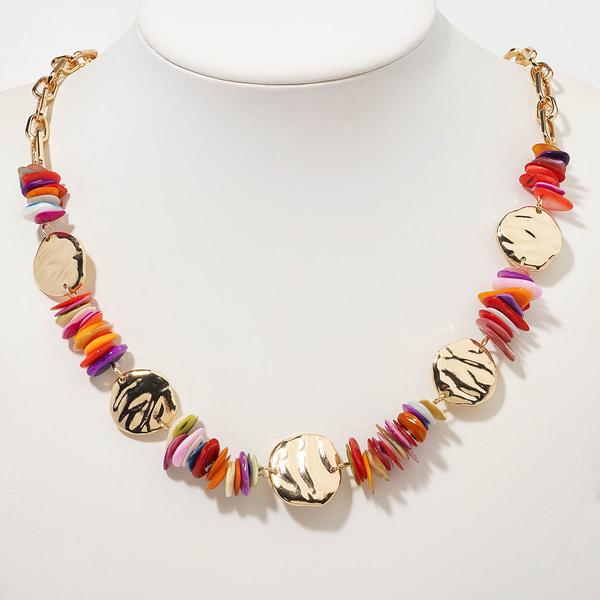Ashley Cooper(tm) Mult-Color Shell Chip Gold Disc Short Necklace