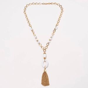 Ashley Cooper(tm) Raffia Wrapped Oval Ring Bead Tassel Long Necklace