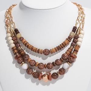 Ashley Cooper(tm) 3-Row Leopard & Wood Beads Layered Necklace