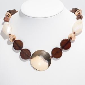 Ashley Cooper(tm) Chunky Wood Gold-Tone Disk Statement Necklace