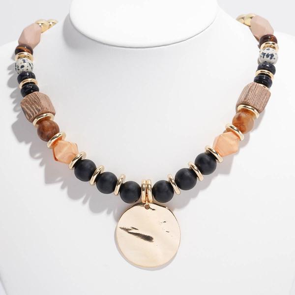 Ashley Cooper(tm) Gold-Tone Black Marble Beaded Accent Disc Pendant