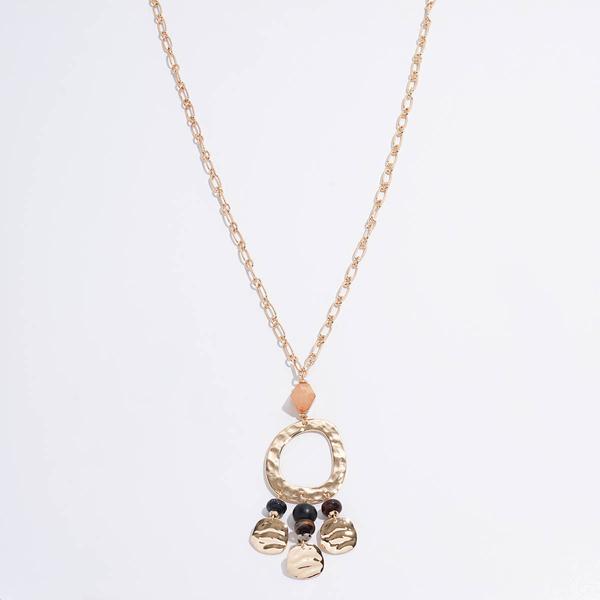 Ashley Cooper(tm) Long Gold-Tone Beaded Textured Oval Pendant