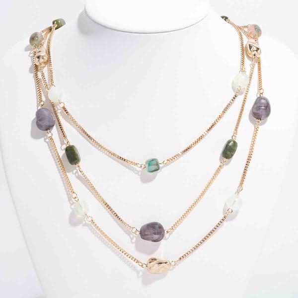 Ashley Cooper(tm) Gold-Tone Multi Stone 3 Row Necklace