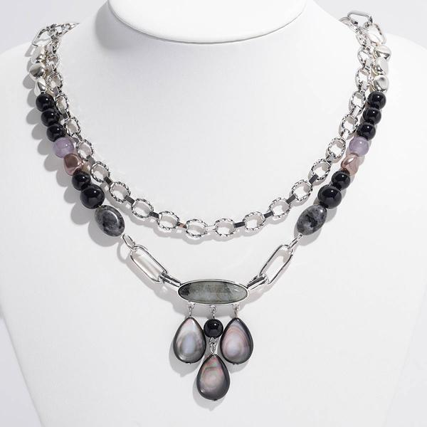 Ashley Cooper(tm) 2 Row Layered Stone Teardrop Beaded Necklace