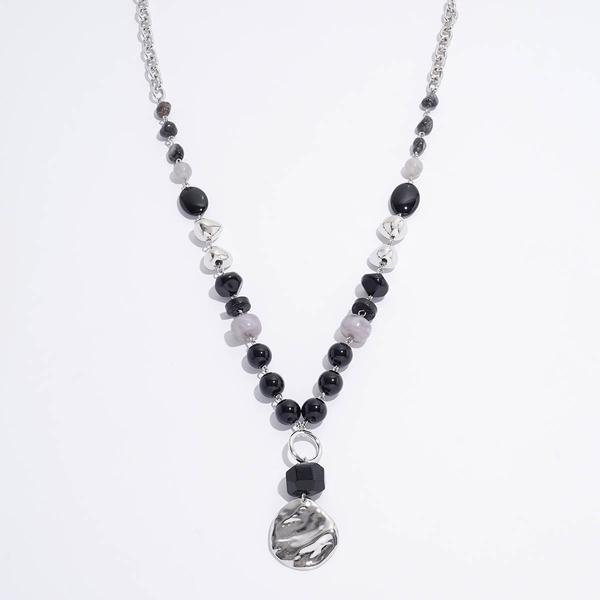 Ashley Cooper(tm) Rhodium-Tone Beaded Disc Pendant Long Necklace