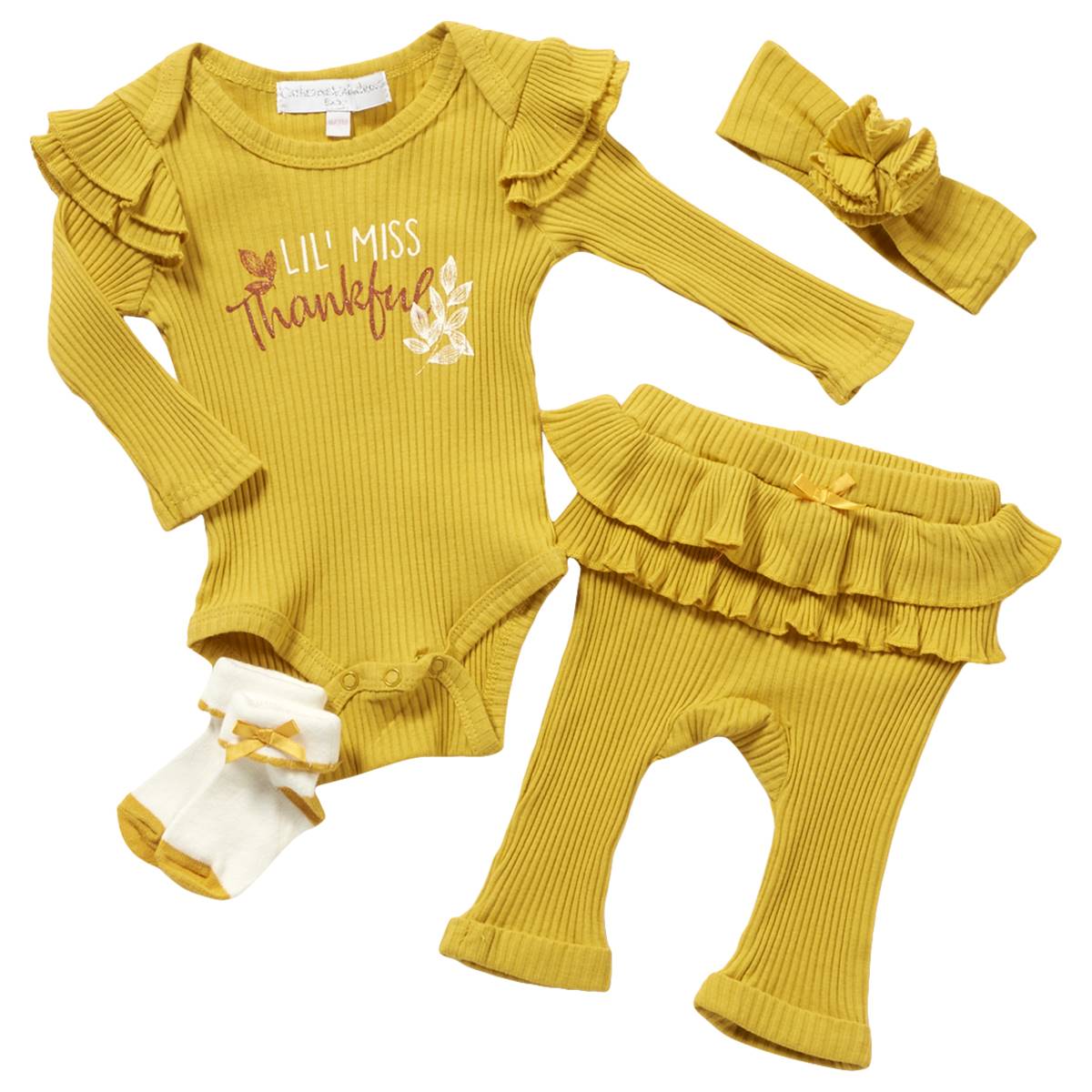 Baby Girl (NB-9M) Catherine Malandrino 4pc. Ruffle Bodysuit Set