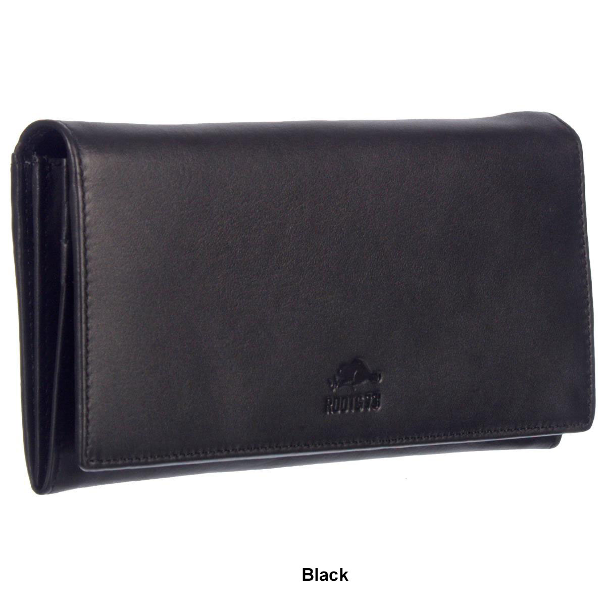 Womens Roots Leather Expander Clutch Wallet With RFID