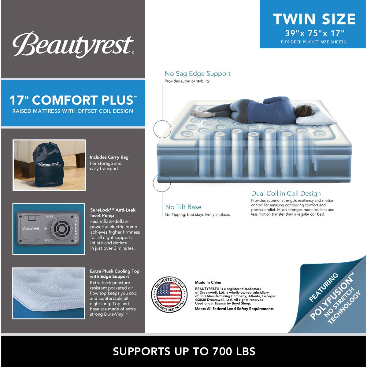 Beautyrest(R) Comfort Plus Air Bed Twin Mattress