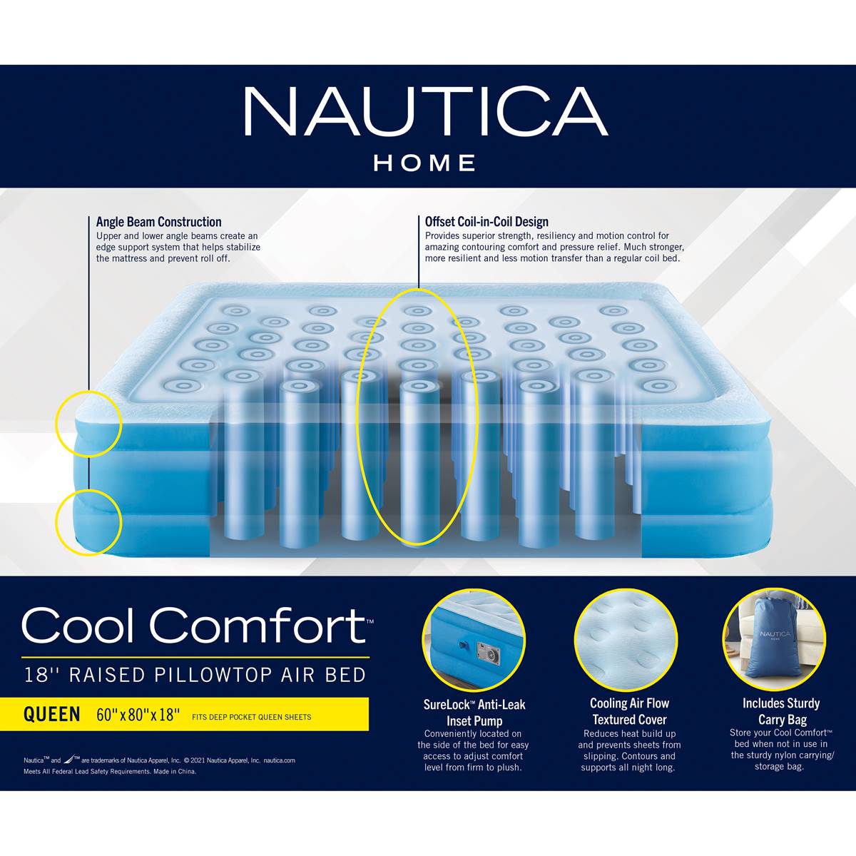 Nautica Home Cool Comfort Queen Pillowtop Air Mattress