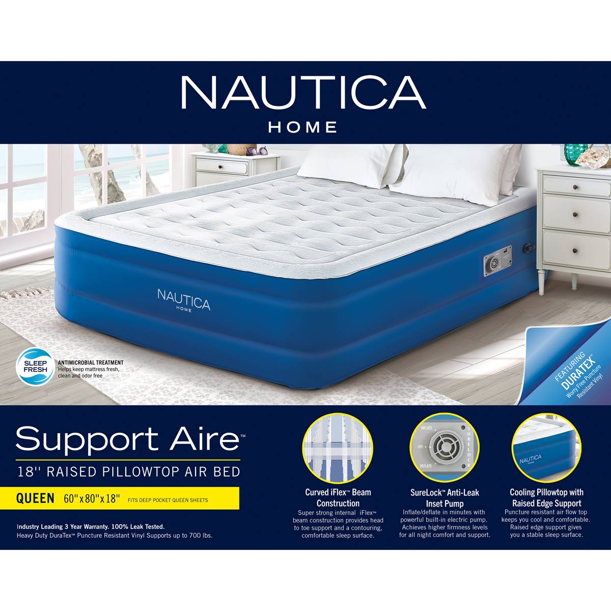 Nautica Home Support Aire Pillowtop Queen Air Mattress