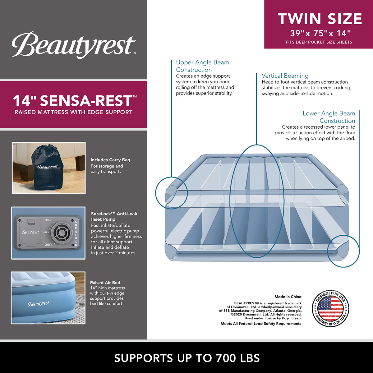 Beautyrest(R) Sensa-Rest(tm) Twin Air Bed Mattress
