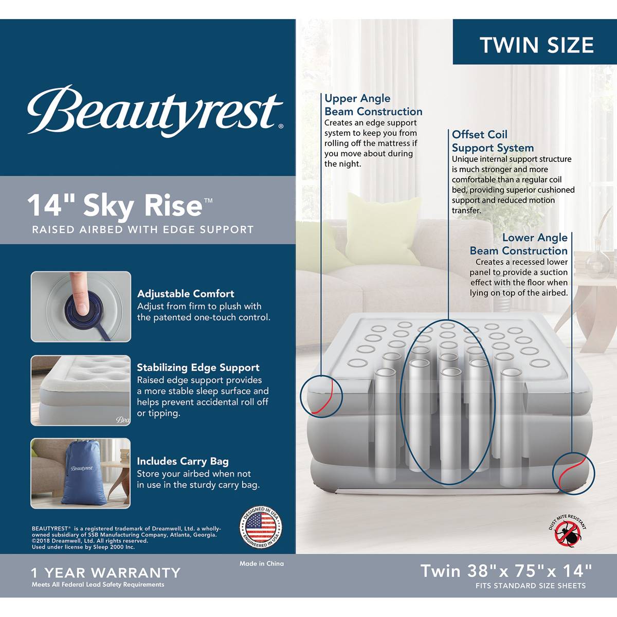 Beautyrest(R) Sky Rise 14in. Twin Air Mattress