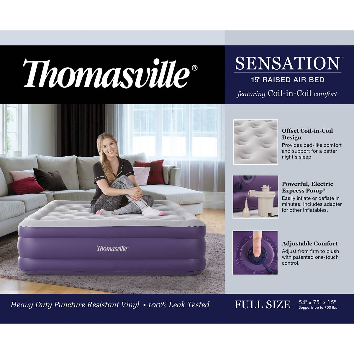 Thomasville Sensation Coil-in-Coil Comfort Full Air Mattress