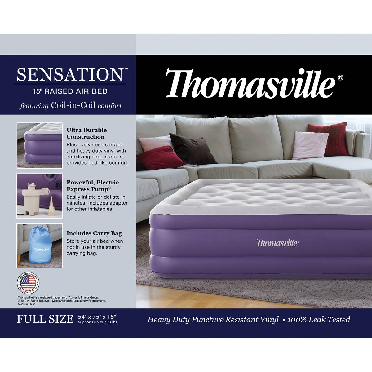 Thomasville Sensation Coil-in-Coil Comfort Full Air Mattress