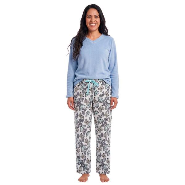 Womens Pink Laundry Butterflies Plush Folded Pajama Set