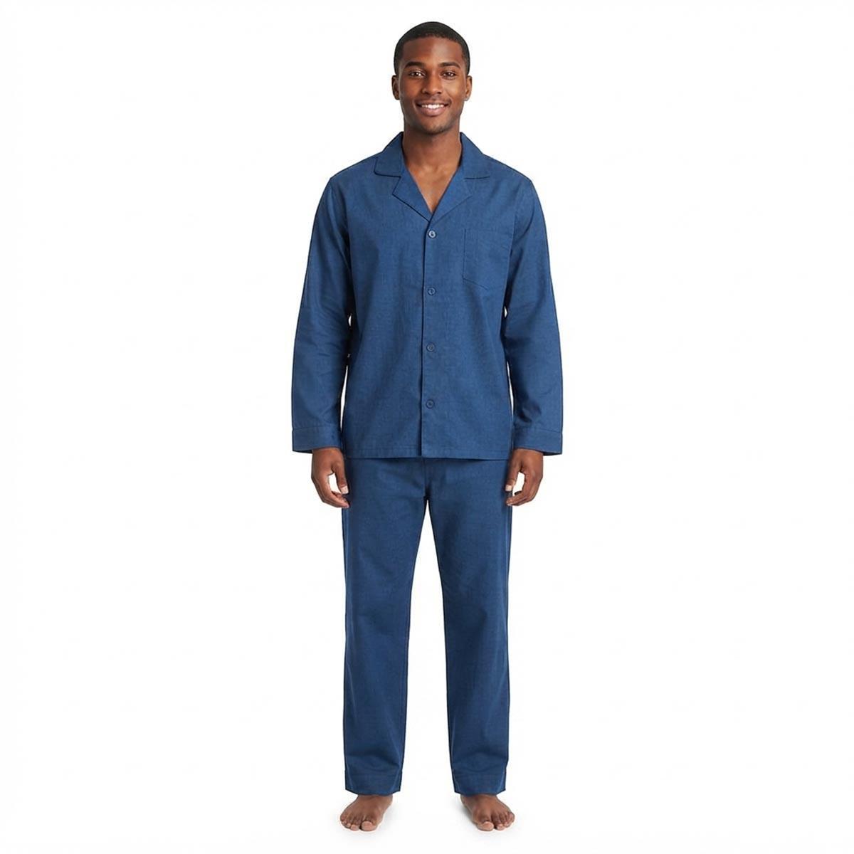 Mens Preswick & Moore(R) Solid Woven Pajama Set - Navy Heather